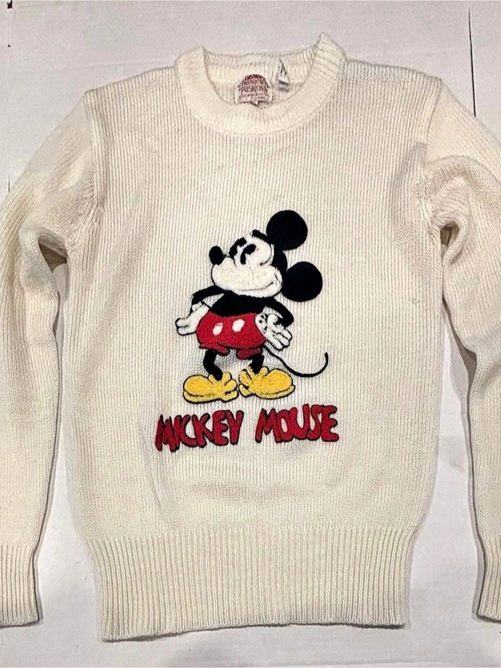Disney Vintage Disney Character Fashions Mickey Mouse Knit Sweater Cream Small